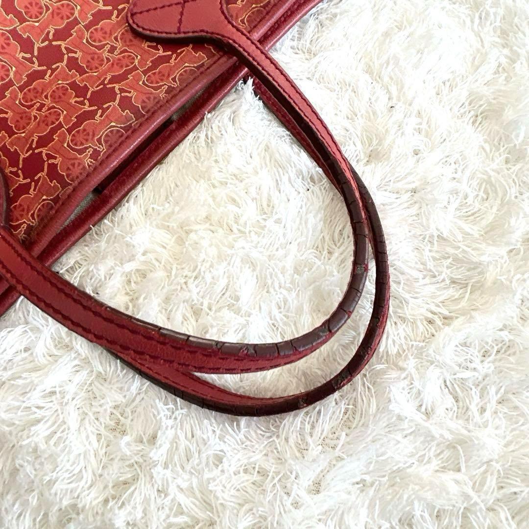 CELINE handbag Tote Purse Horse carriage Leather Red Authentic Used Women's