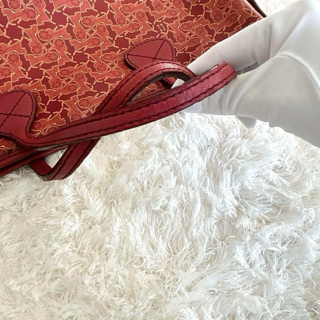 CELINE handbag Tote Purse Horse carriage Leather Red Authentic Used Women's