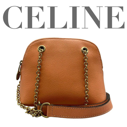 CELINE shoulder bag Purse Leather chain Orange Gold Women's Authentic Used