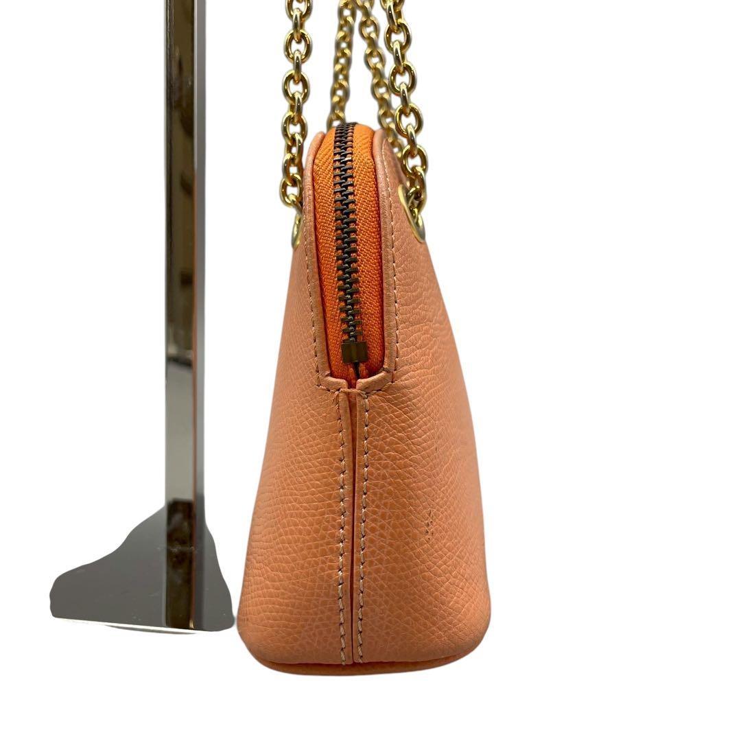 CELINE shoulder bag Purse Leather chain Orange Gold Women's Authentic Used