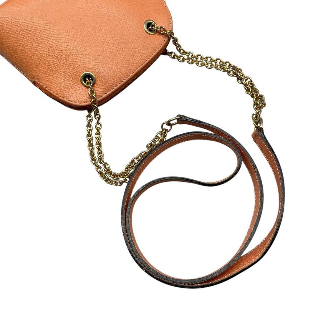 CELINE shoulder bag Purse Leather chain Orange Gold Women's Authentic Used