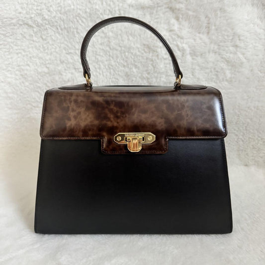 Valentino Garavani Hand Bag Tote Purse Leather Black Authentic