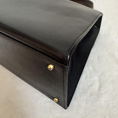 Valentino Garavani Hand Bag Tote Purse Leather Black Authentic