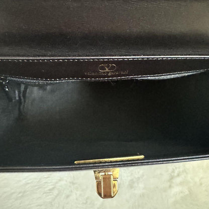 Valentino Garavani Hand Bag Tote Purse Leather Black Authentic