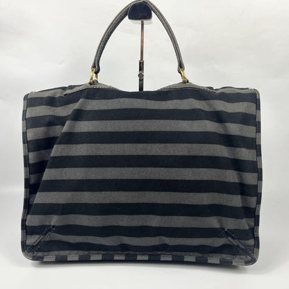 PRADA Hand Shoulder Bag Tote Purse 2way Logo Denim Leather Gray Black Authentic