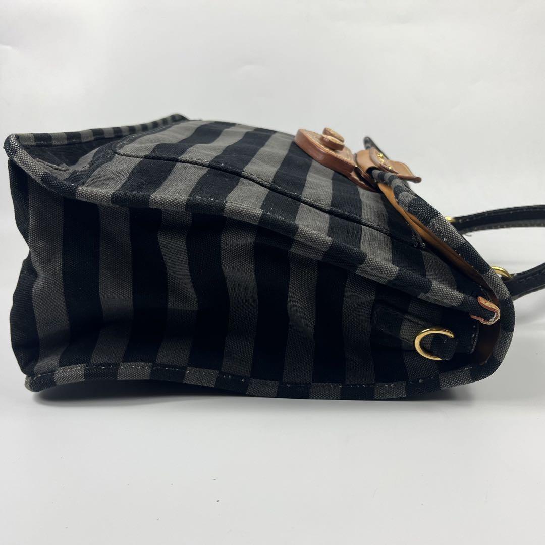 PRADA Hand Shoulder Bag Tote Purse 2way Logo Denim Leather Gray Black Authentic