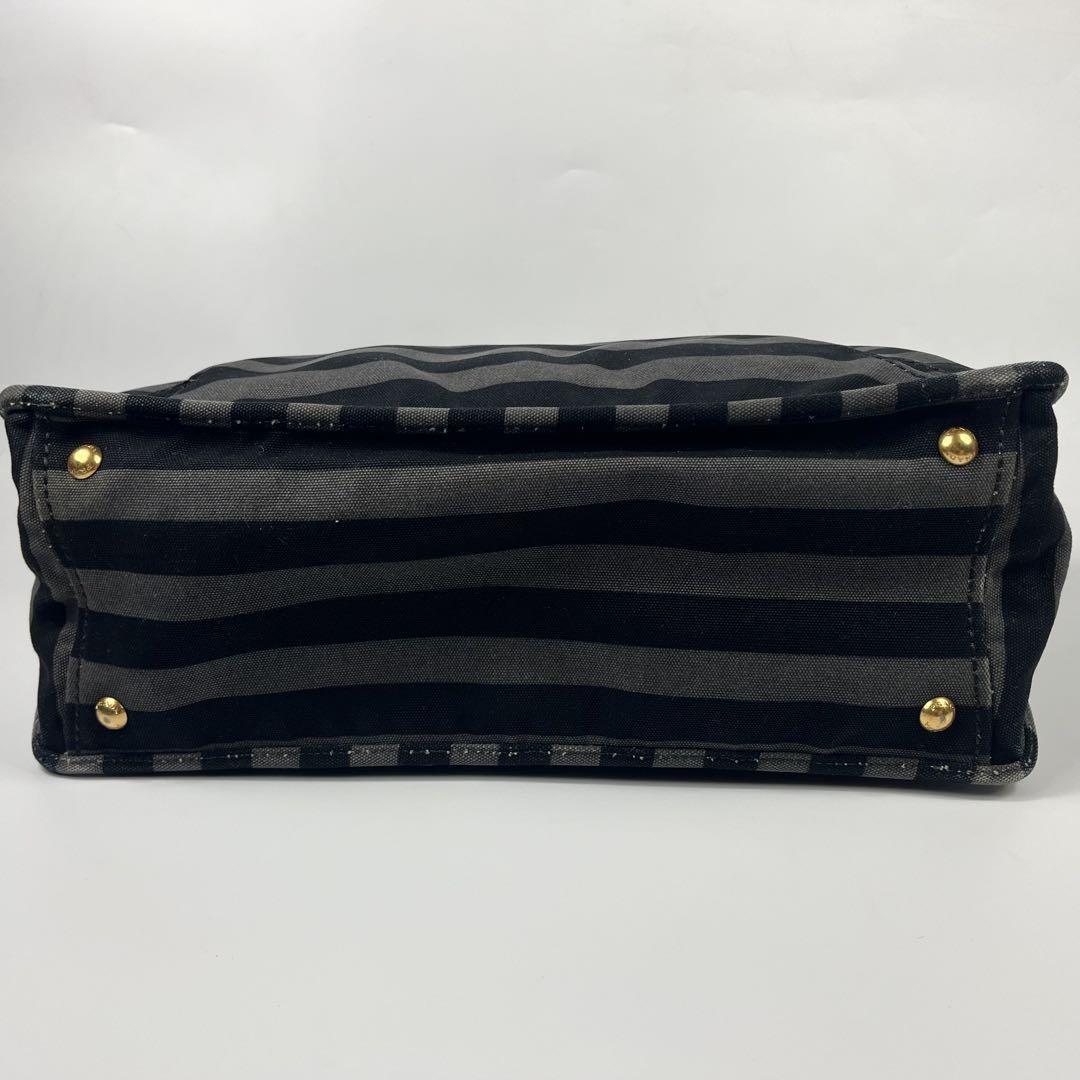 PRADA Hand Shoulder Bag Tote Purse 2way Logo Denim Leather Gray Black Authentic