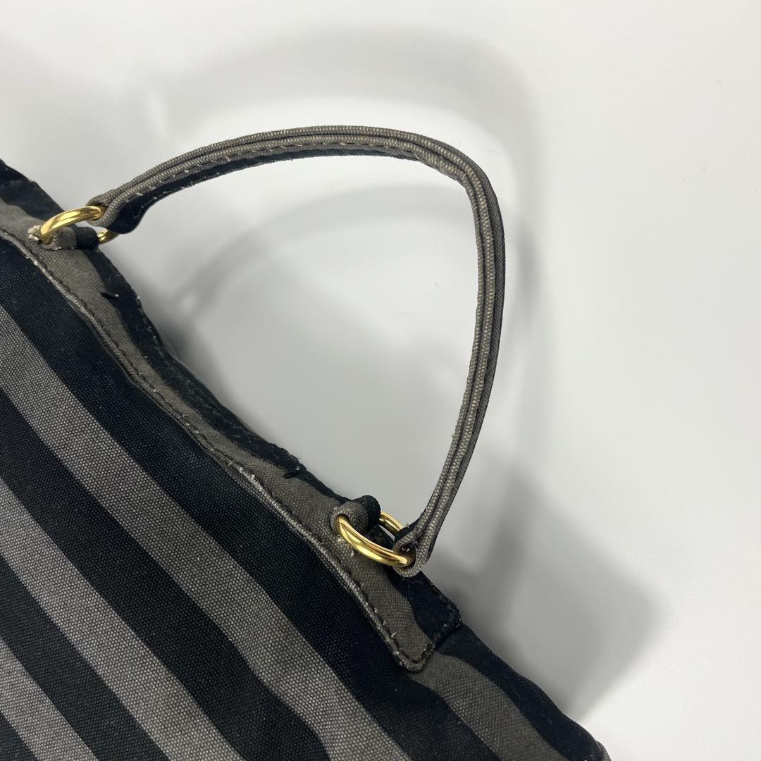 PRADA Hand Shoulder Bag Tote Purse 2way Logo Denim Leather Gray Black Authentic