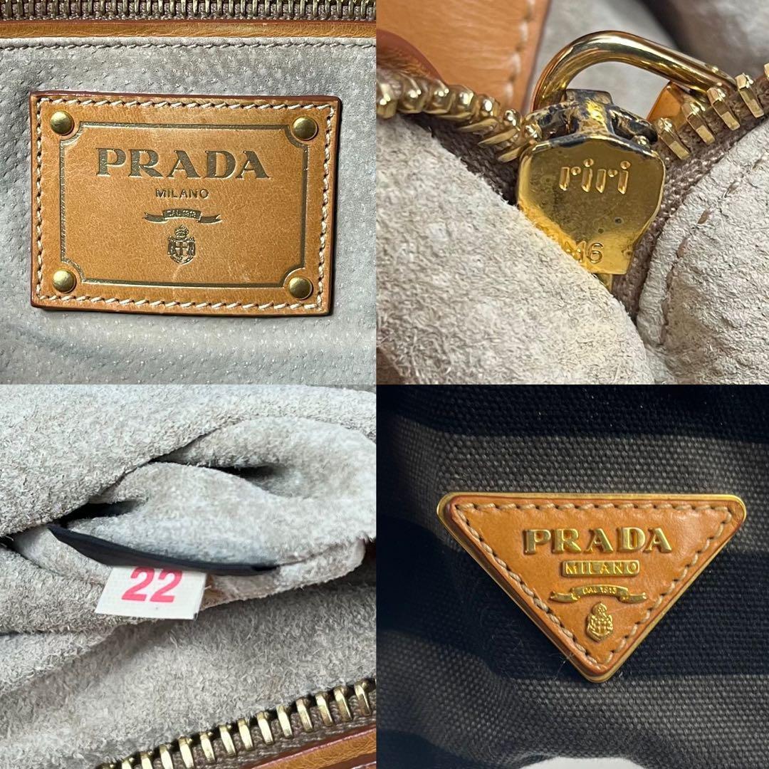 PRADA Hand Shoulder Bag Tote Purse 2way Logo Denim Leather Gray Black Authentic
