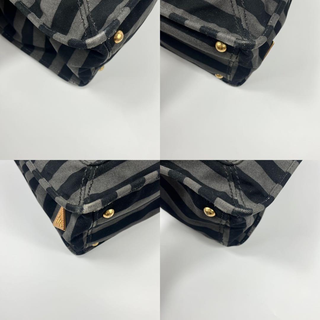 PRADA Hand Shoulder Bag Tote Purse 2way Logo Denim Leather Gray Black Authentic