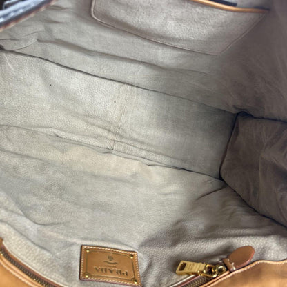 PRADA Hand Shoulder Bag Tote Purse 2way Logo Denim Leather Gray Black Authentic