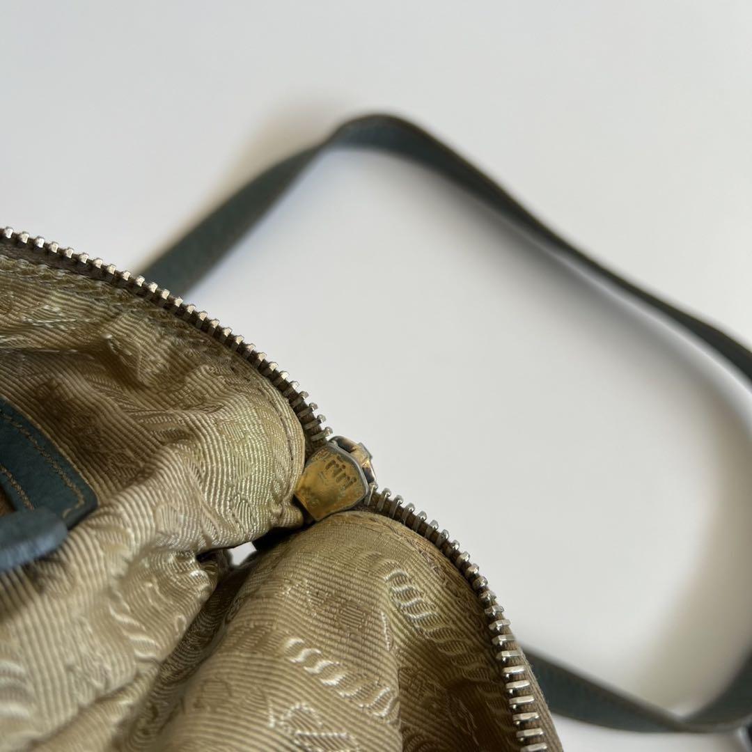 PRADA Shoulder Bag Purse Logo JACQUARD Leather Light Blue Beige Authentic