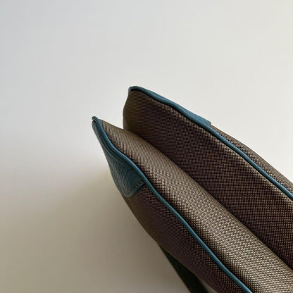 PRADA Shoulder Bag Purse Logo JACQUARD Leather Light Blue Beige Authentic