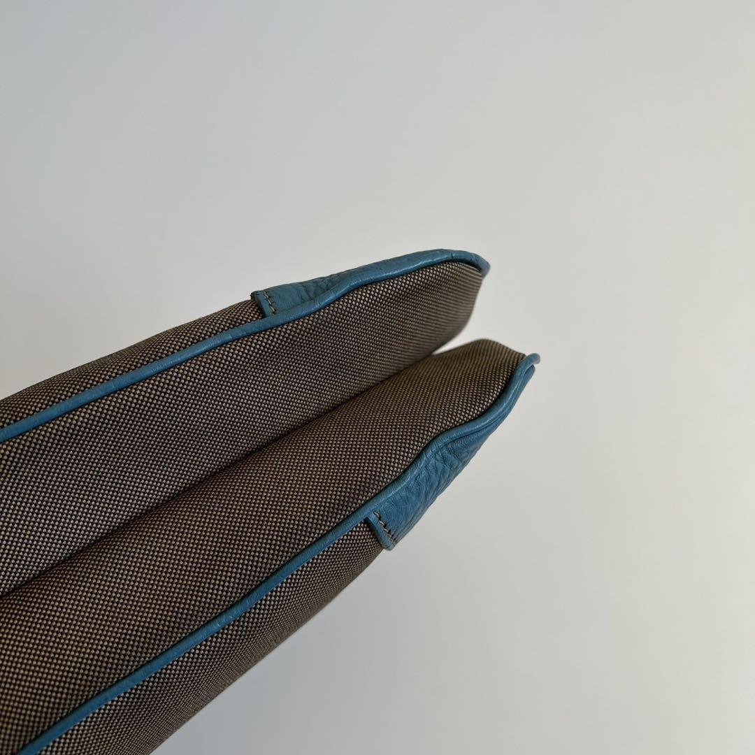 PRADA Shoulder Bag Purse Logo JACQUARD Leather Light Blue Beige Authentic