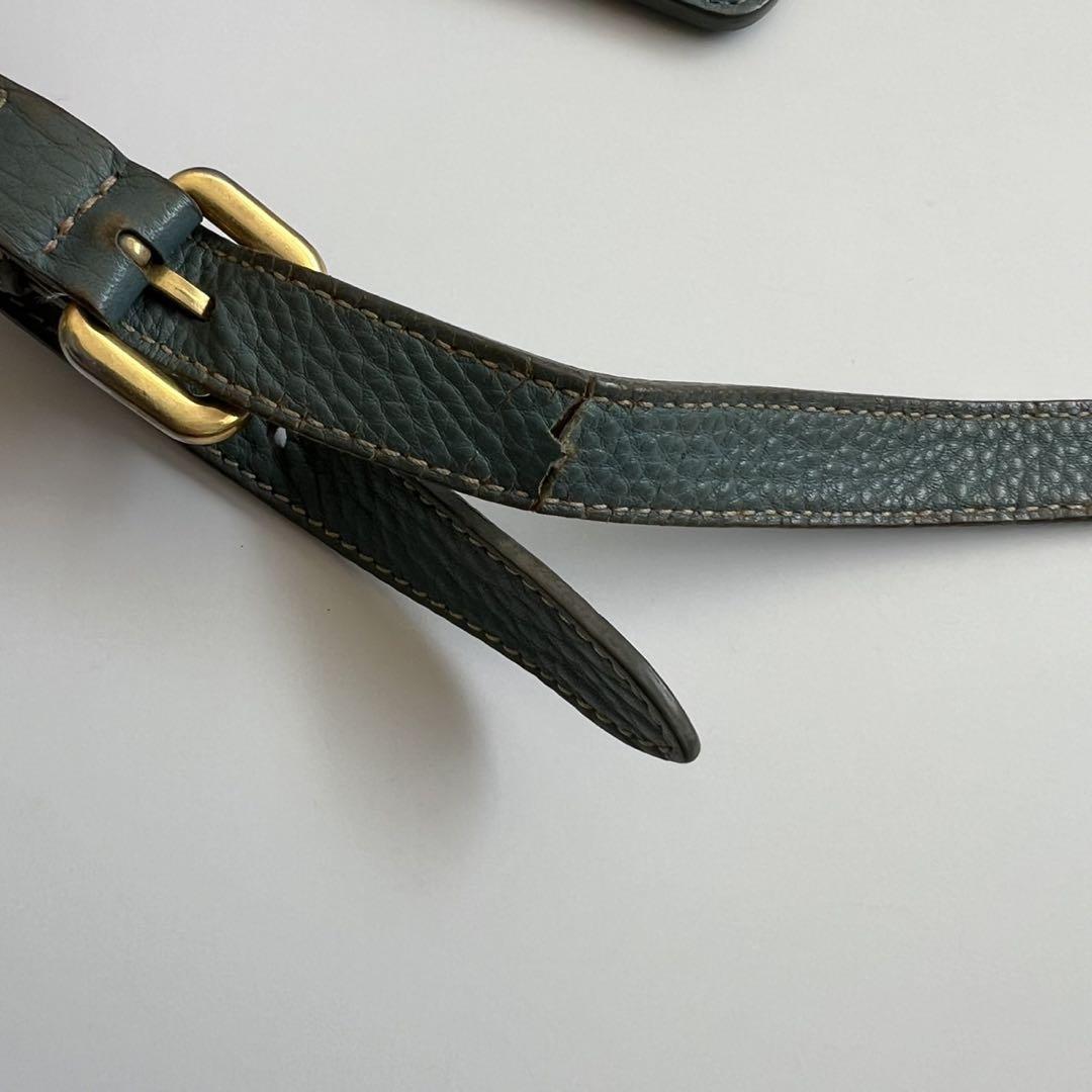 PRADA Shoulder Bag Purse Logo JACQUARD Leather Light Blue Beige Authentic