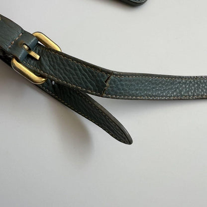 PRADA Shoulder Bag Purse Logo JACQUARD Leather Light Blue Beige Authentic