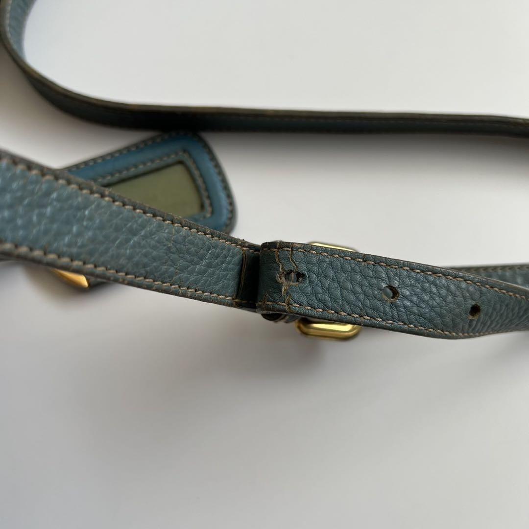 PRADA Shoulder Bag Purse Logo JACQUARD Leather Light Blue Beige Authentic