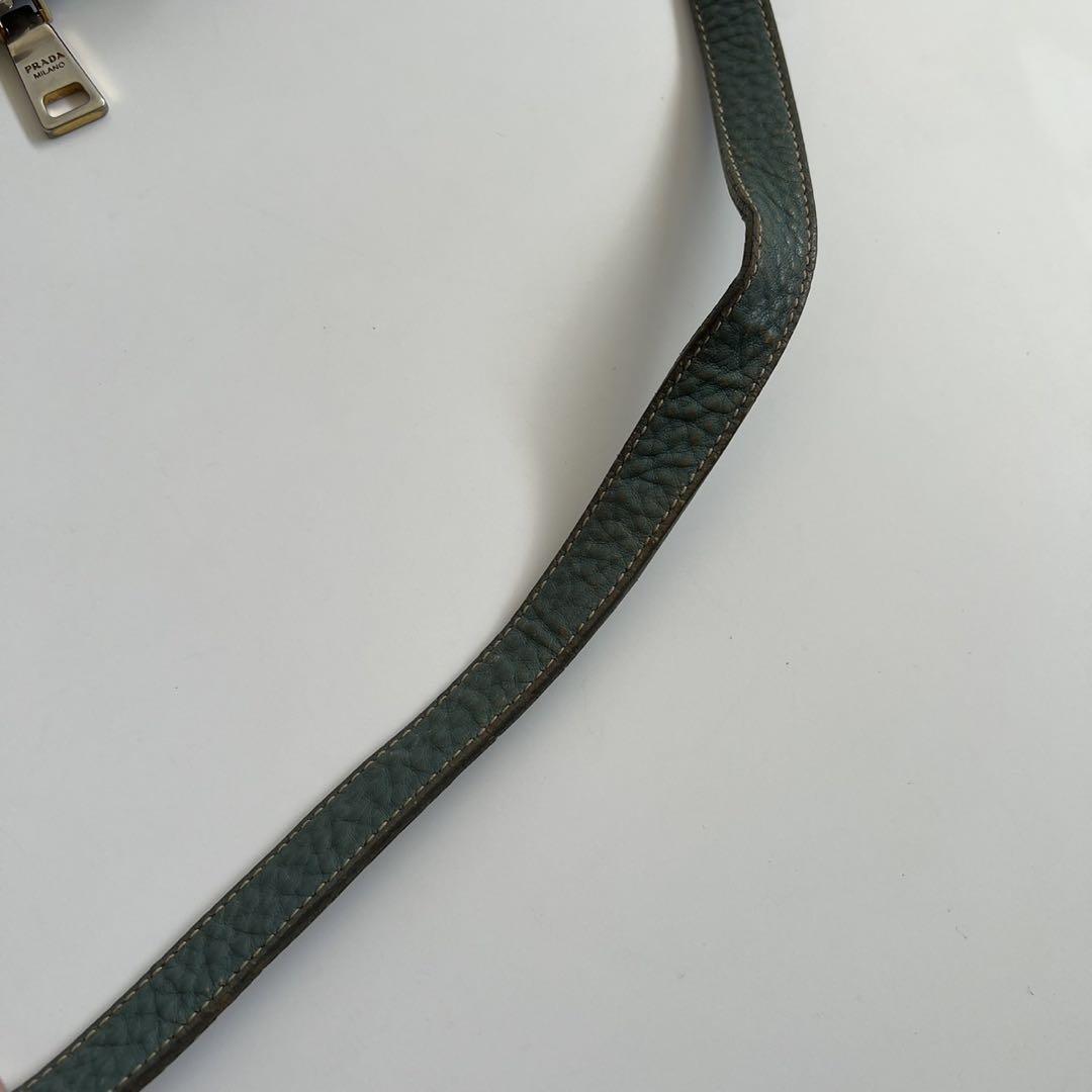 PRADA Shoulder Bag Purse Logo JACQUARD Leather Light Blue Beige Authentic