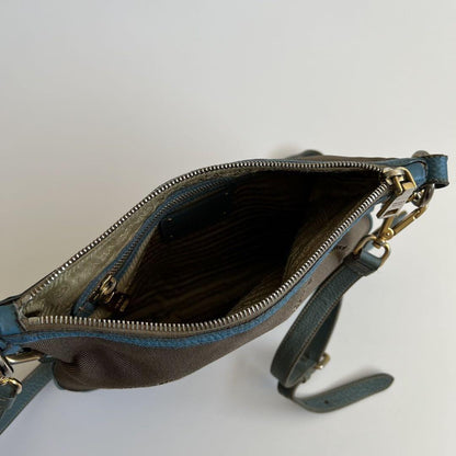 PRADA Shoulder Bag Purse Logo JACQUARD Leather Light Blue Beige Authentic