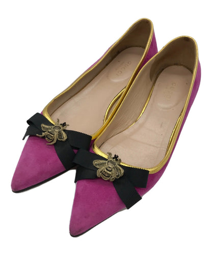GUCCI Shoes Pumps Heel Bee EU 36 US 6 Suede Pink Authentic