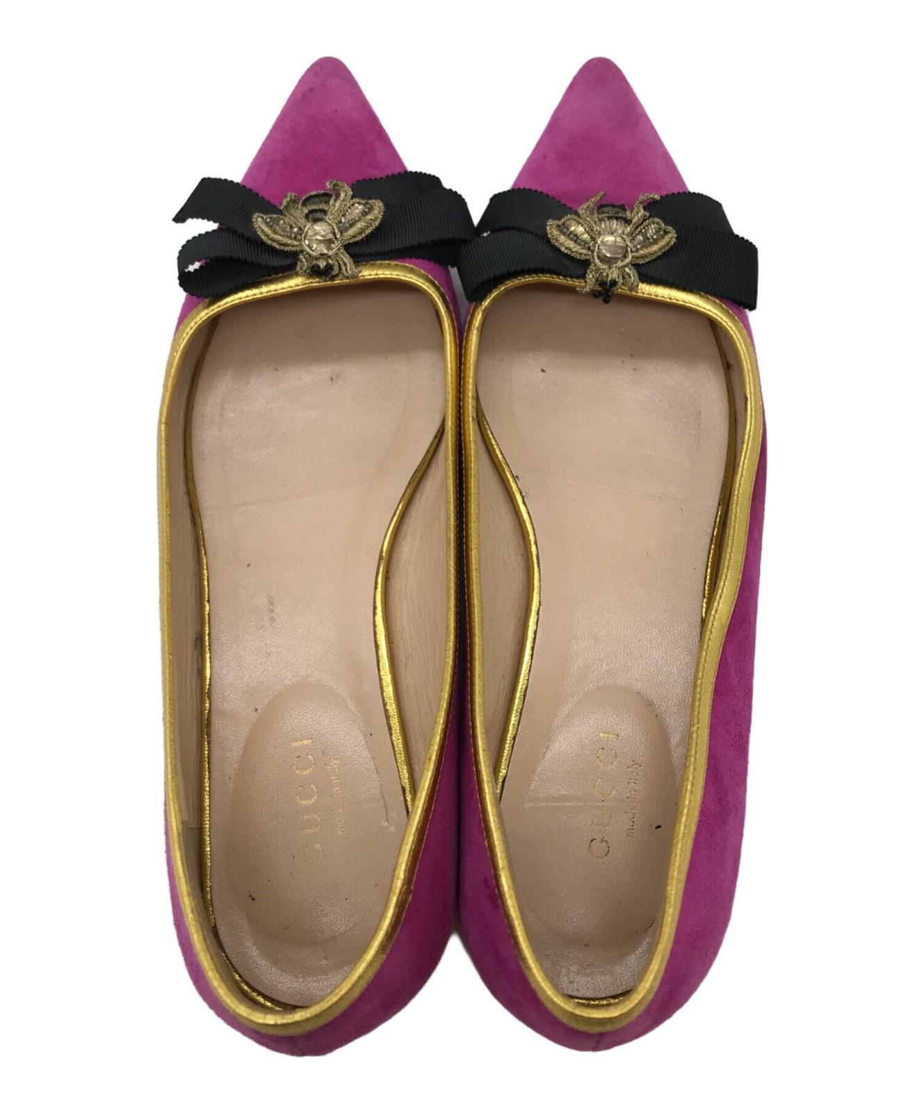 GUCCI Shoes Pumps Heel Bee EU 36 US 6 Suede Pink Authentic