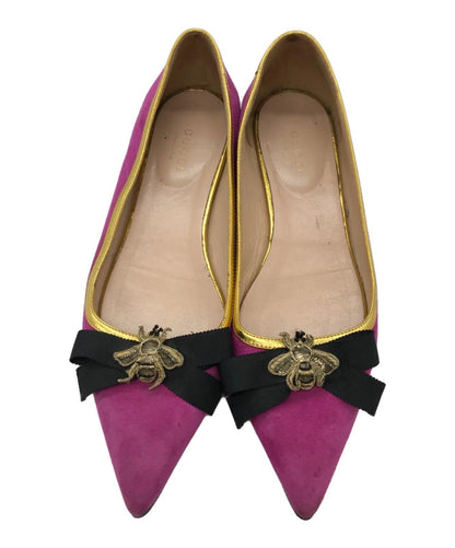 GUCCI Shoes Pumps Heel Bee EU 36 US 6 Suede Pink Authentic