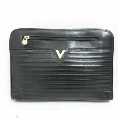MARIO VALENTINO Clutch Bag Second Bag Leather Black Authentic