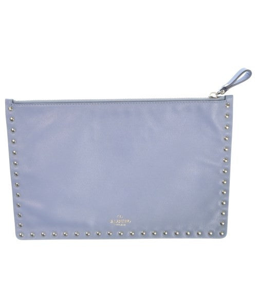 Valentino Clutch Bag Second Bag Studs Blue Gray Authentic