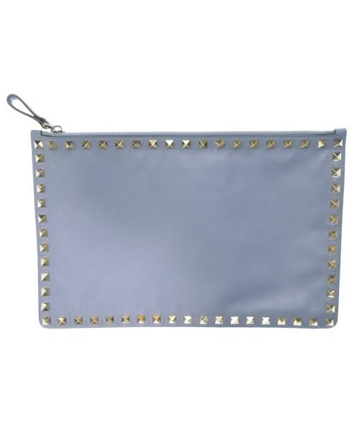Valentino Clutch Bag Second Bag Studs Blue Gray Authentic