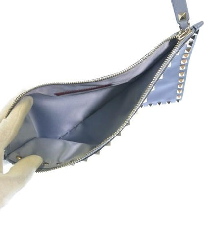 Valentino Clutch Bag Second Bag Studs Blue Gray Authentic