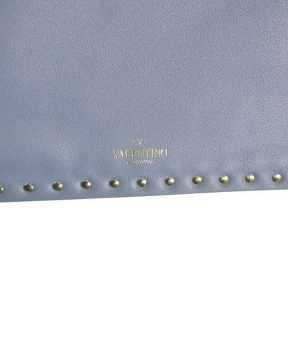 Valentino Clutch Bag Second Bag Studs Blue Gray Authentic