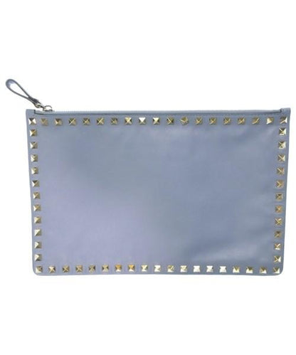 Valentino Clutch Bag Second Bag Studs Blue Gray Authentic