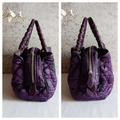 Christian Dior Hand Bag Tote Purse Cannage Nylon Purple Authentic