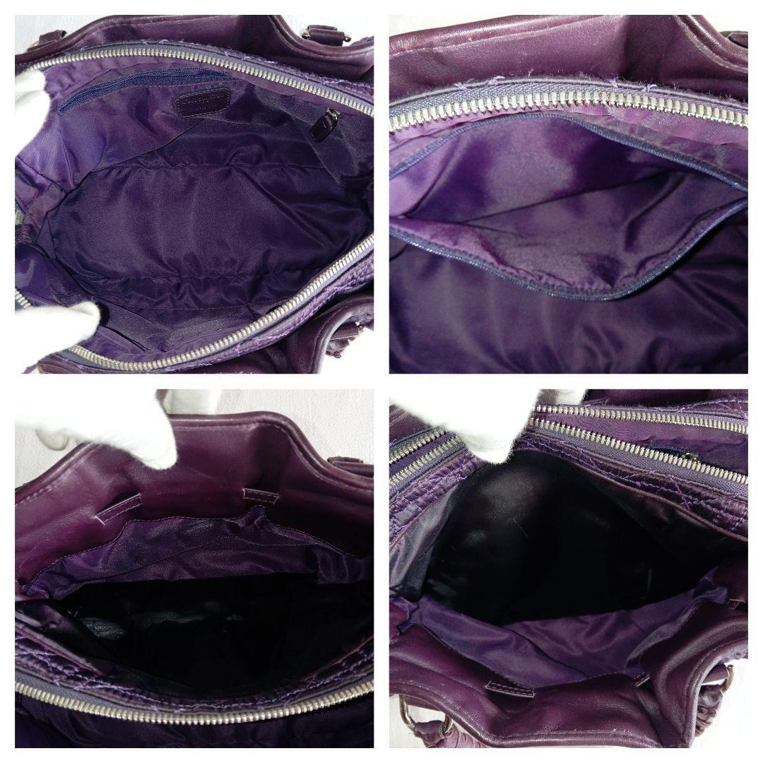 Christian Dior Hand Bag Tote Purse Cannage Nylon Purple Authentic