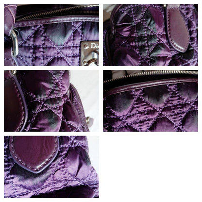 Christian Dior Hand Bag Tote Purse Cannage Nylon Purple Authentic