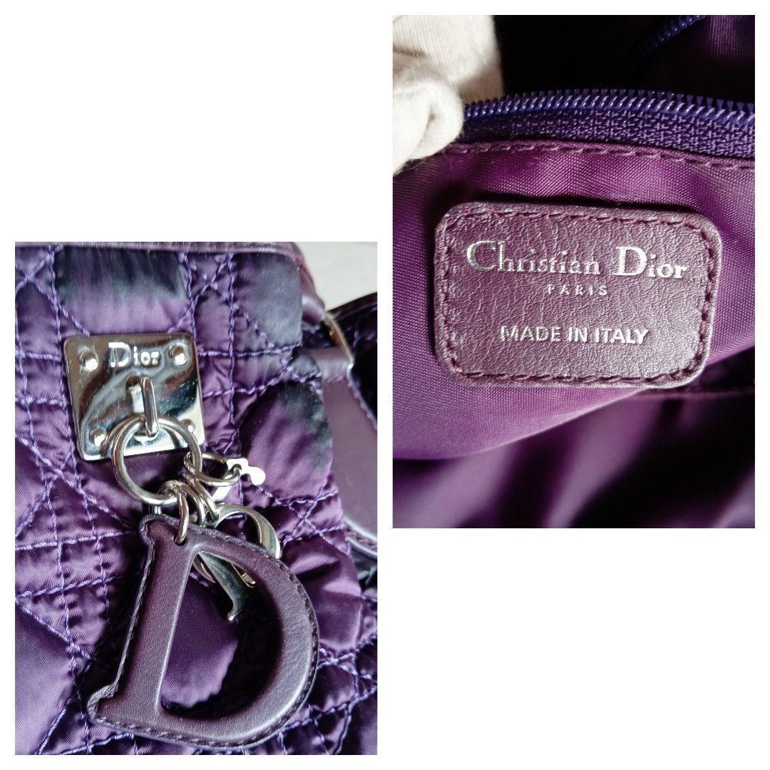 Christian Dior Hand Bag Tote Purse Cannage Nylon Purple Authentic
