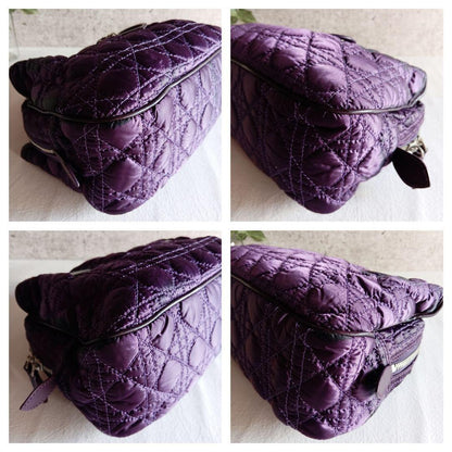 Christian Dior Hand Bag Tote Purse Cannage Nylon Purple Authentic
