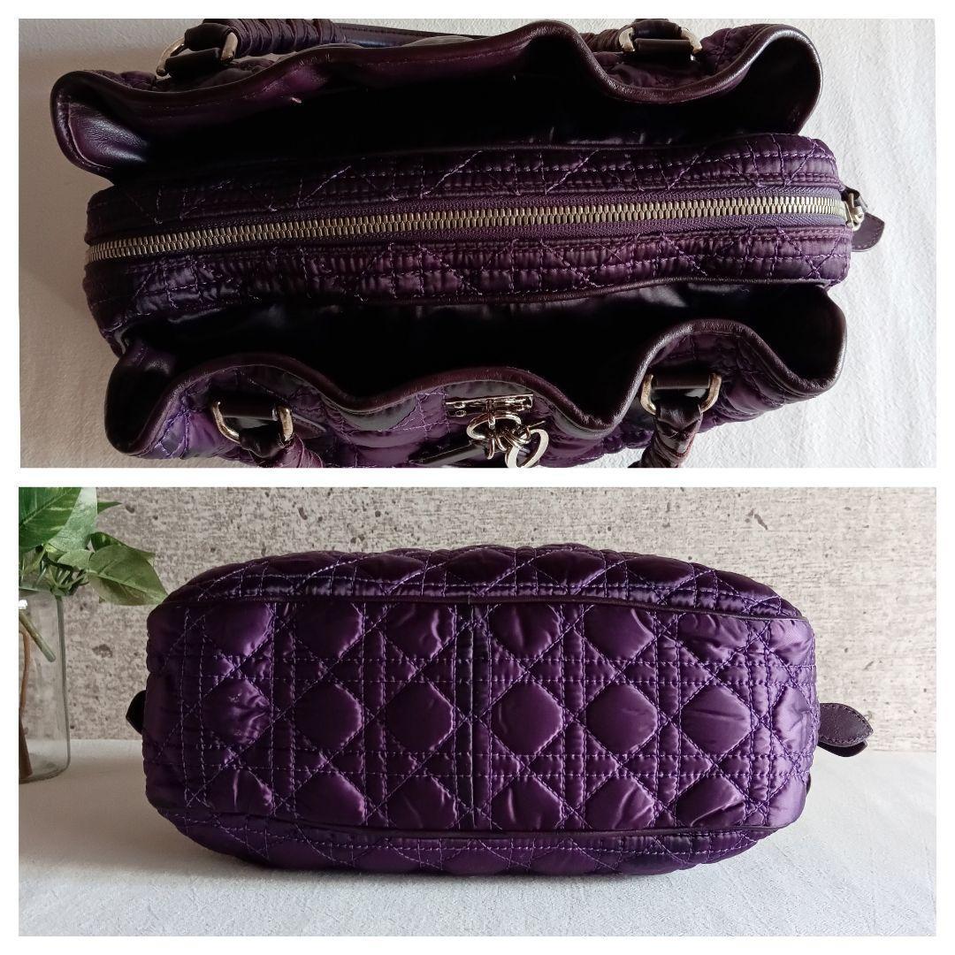 Christian Dior Hand Bag Tote Purse Cannage Nylon Purple Authentic