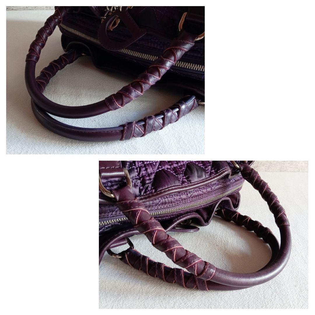 Christian Dior Hand Bag Tote Purse Cannage Nylon Purple Authentic