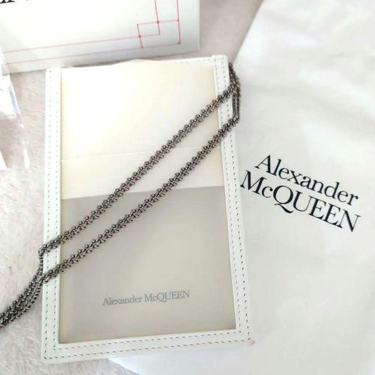 Alexander McQueen Shoulder Bag Purse Phone Case Leather White Authentic