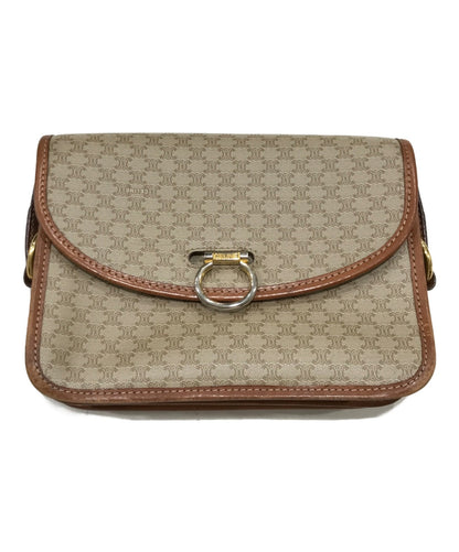 CELINE shoulder bag Purse Triomphe Leather PVC Beige Gold Used Unisex Authentic