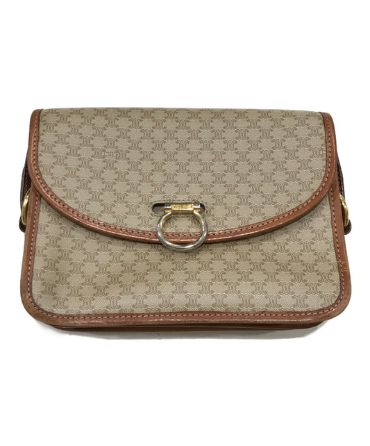 CELINE shoulder bag Purse Triomphe Leather PVC Beige Gold Used Unisex Authentic