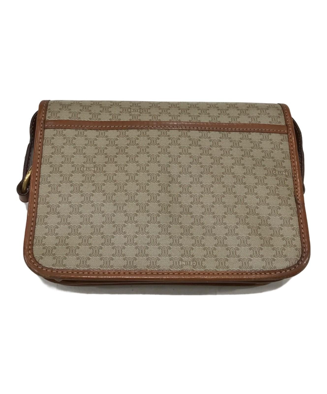 CELINE shoulder bag Purse Triomphe Leather PVC Beige Gold Used Unisex Authentic