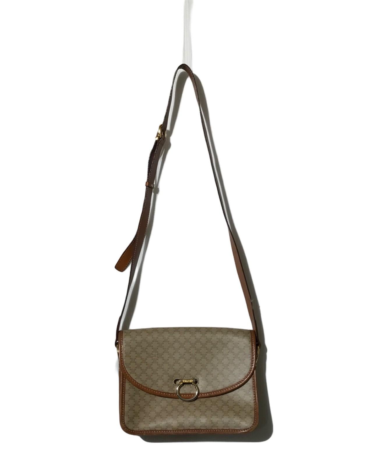 CELINE shoulder bag Purse Triomphe Leather PVC Beige Gold Used Unisex Authentic