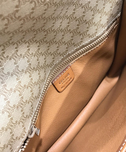 CELINE shoulder bag Purse Triomphe Leather PVC Beige Gold Used Unisex Authentic