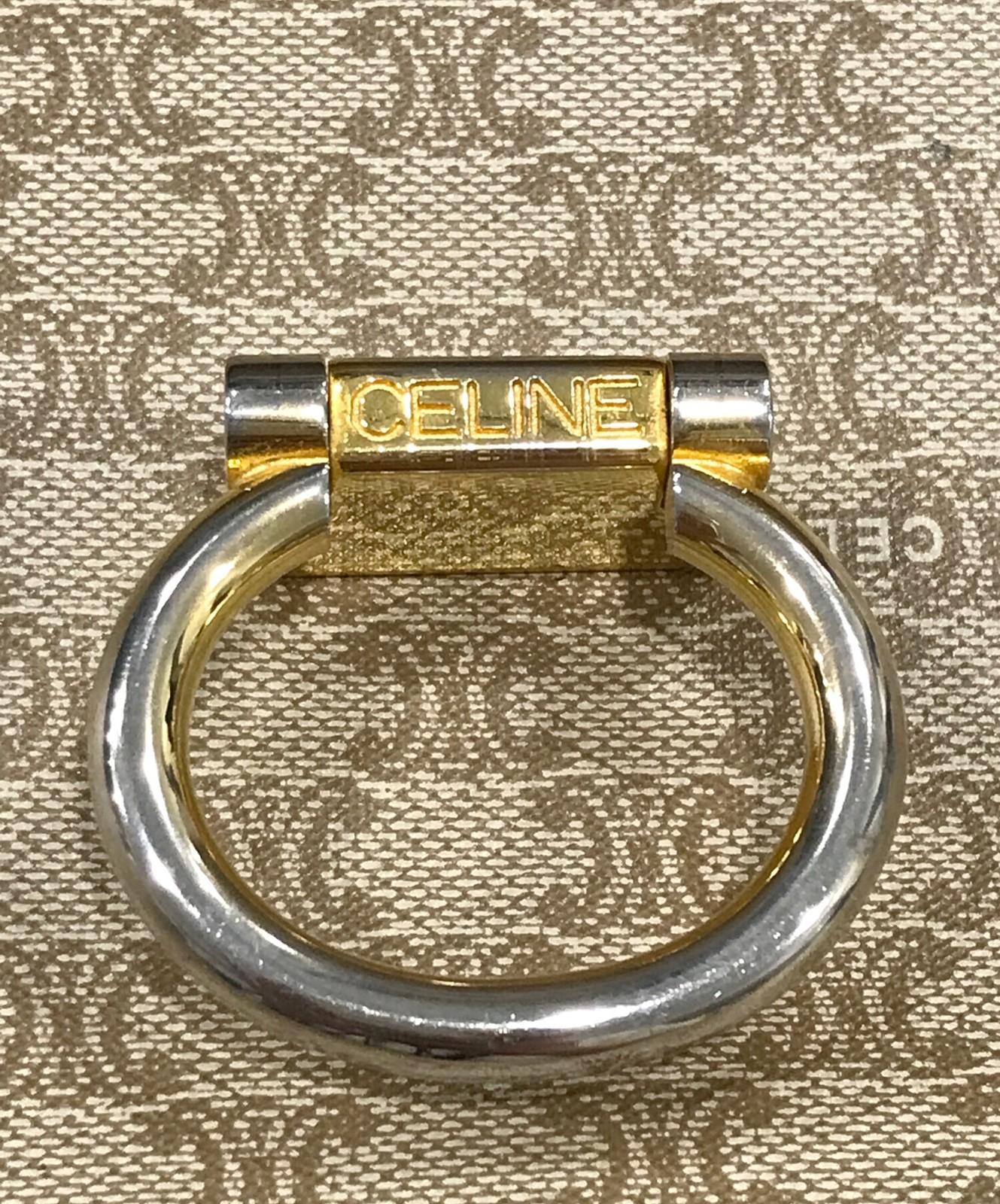 CELINE shoulder bag Purse Triomphe Leather PVC Beige Gold Used Unisex Authentic