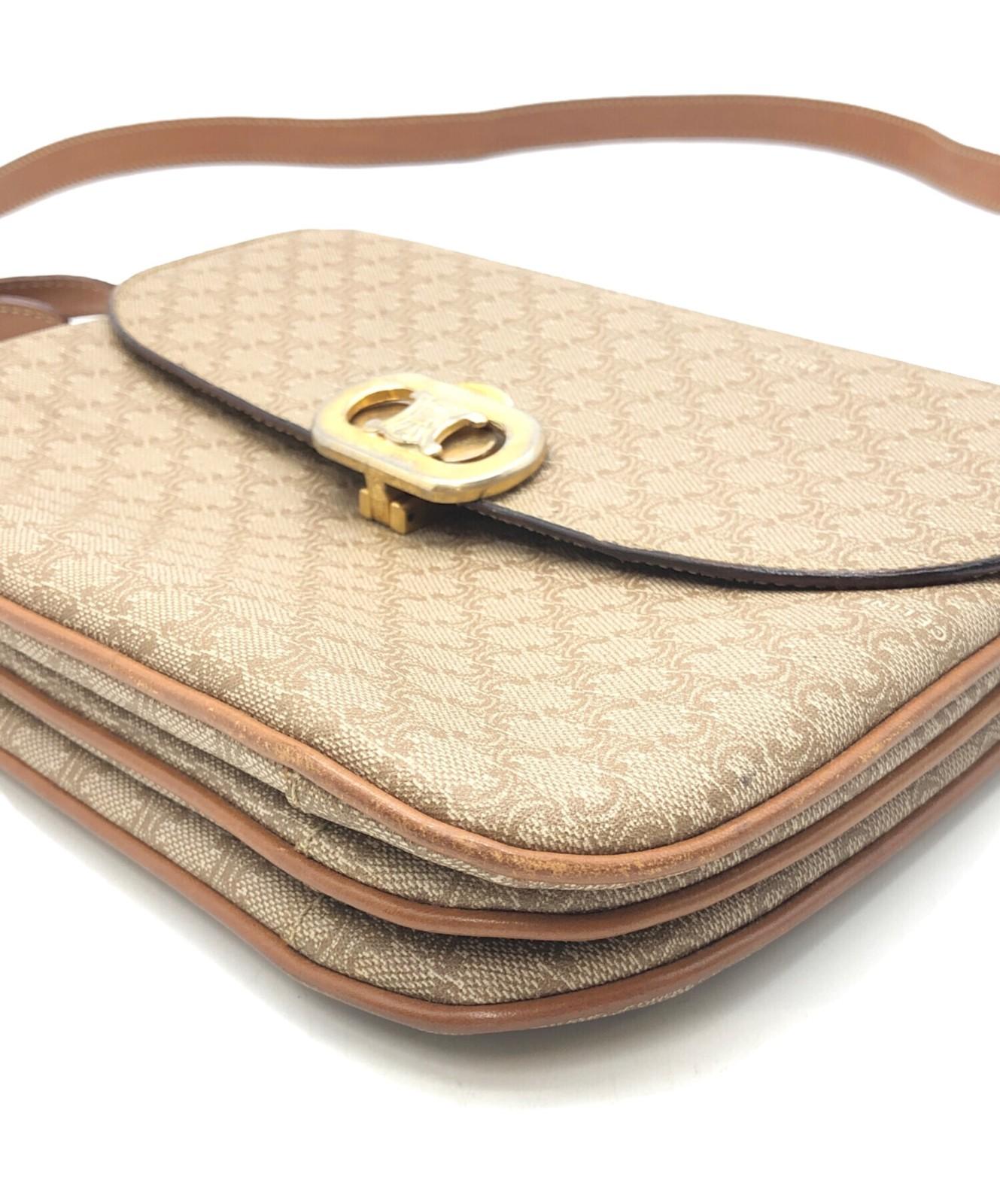 CELINE Shoulder Bag Purse Macadam Beige Authentic