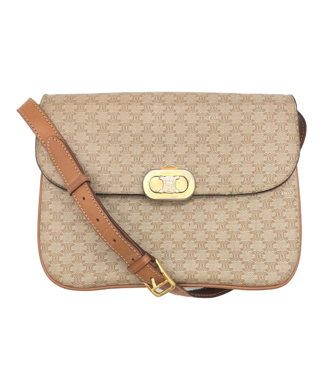 CELINE Shoulder Bag Purse Macadam Beige Authentic