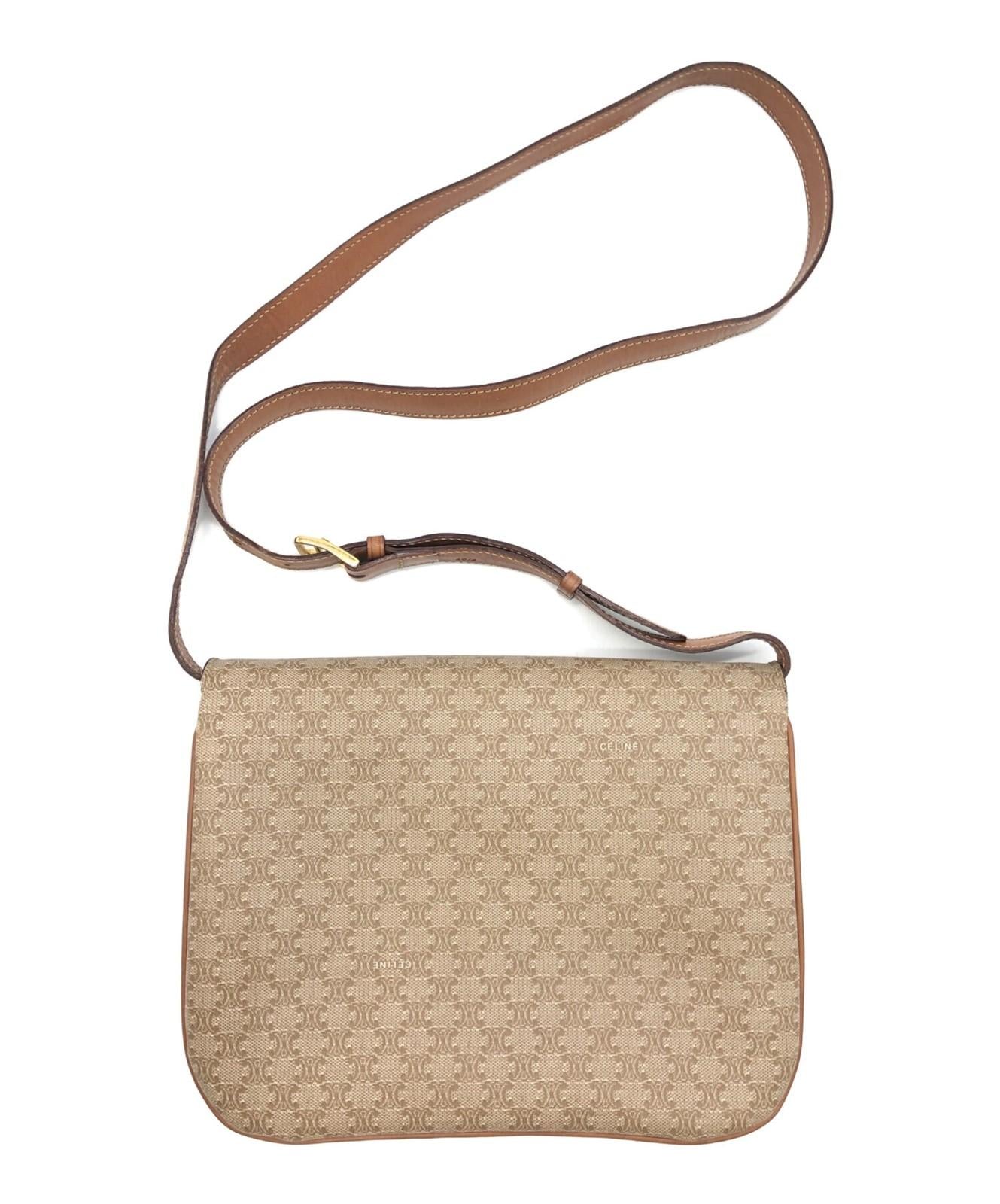 CELINE Shoulder Bag Purse Macadam Beige Authentic