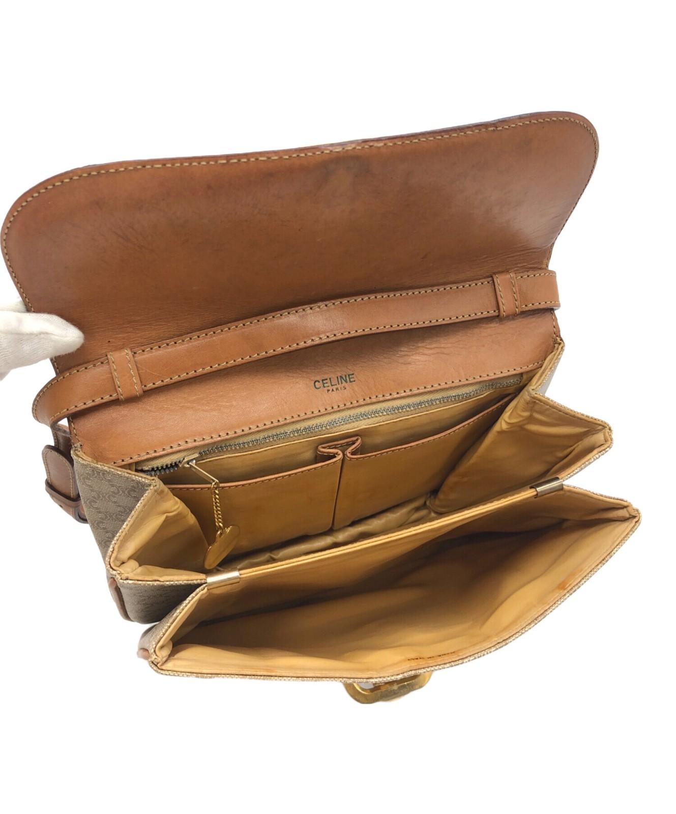 CELINE Shoulder Bag Purse Macadam Beige Authentic